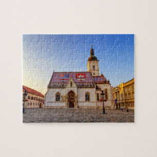 St. Mark's Church and square by sunset in Zagreb, Jigsaw Puzzle