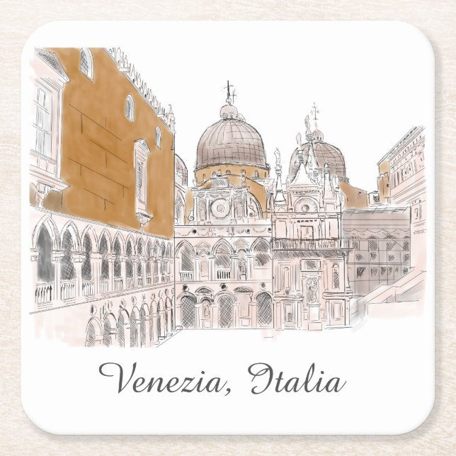 St. Marks Square Venice Italy Classic Illustration Paper Coaster (Front)