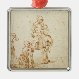 St. Martin and the Beggar (pen & ink on paper) Metal Tree Decoration