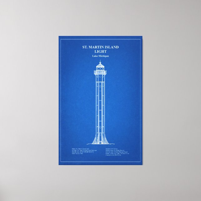 St. Martin Island Lighthouse - Michigan – AD Canvas Print (Front)