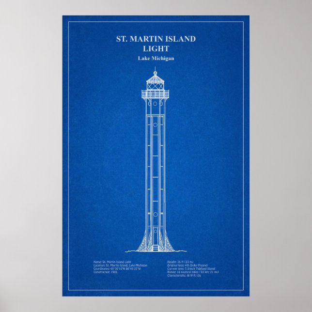 St. Martin Island Lighthouse - Michigan – AD Poster (Front)