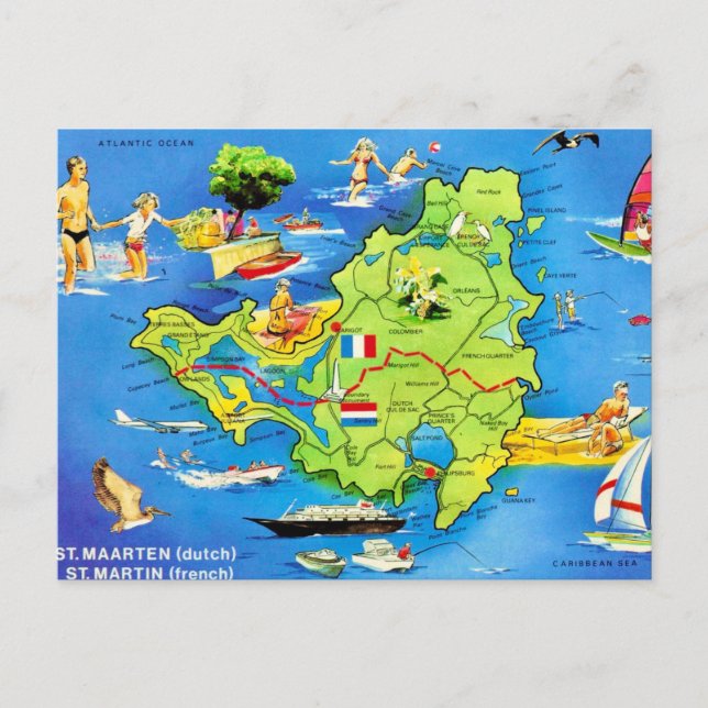 St Martin Island Map Postcard (Front)