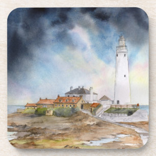 St Mary Lighthouse Whitley Bay Watercolour Coaster