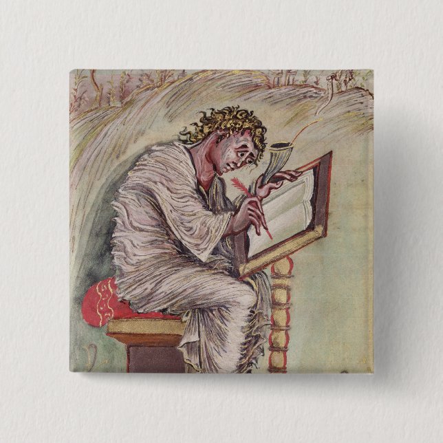 St. Matthew, from the Ebbo Gospels 15 Cm Square Badge (Front)