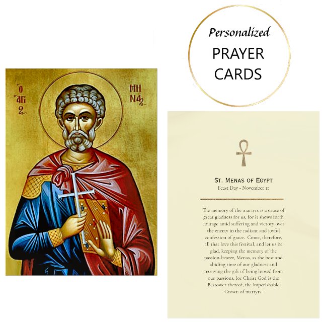 St. Menas of Egypt Orthodox Christian Prayer Card  (Creator Uploaded)