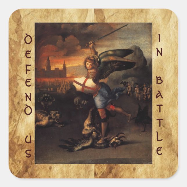 St Michael and the Dragon ,brown parchment Square Sticker (Front)
