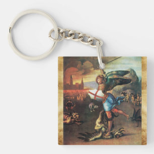 St Michael and the Dragon  Prayer Parchment Key Ring