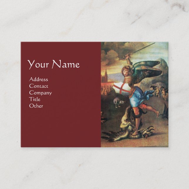 St Michael and the Dragon , Red Business Card (Front)
