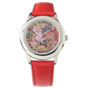 St. Michael Archangel And Dragon Antique Floral Watch