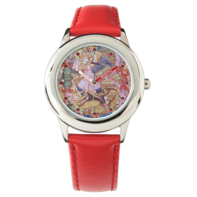 St. Michael Archangel And Dragon Antique Floral Watch (Front)