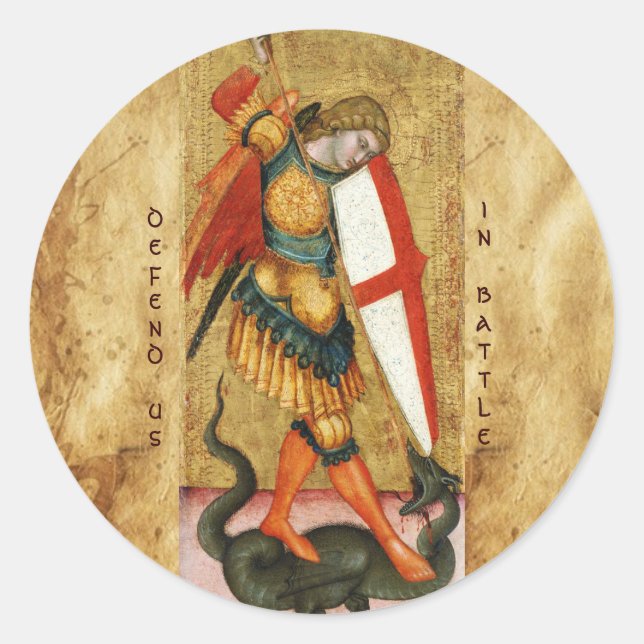 St. Michael Archangel and Dragon Sienese Classic Round Sticker (Front)
