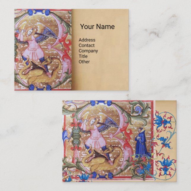 St. Michael Archangel Antique Parchment Monogram B Business Card (Front/Back)