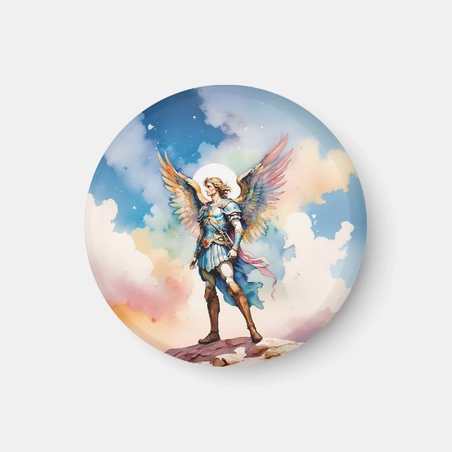 St Michael Archangel round magnet  (Front)