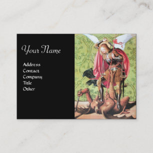 ST. MICHAEL ,DRAGON AND JUSTICE , black green red Business Card