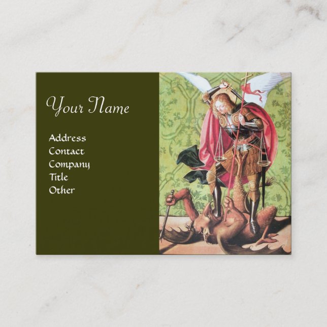 ST. MICHAEL ,DRAGON AND JUSTICE,green red brown Business Card (Front)
