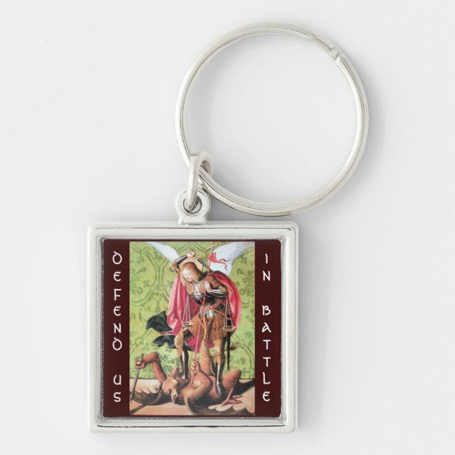 ST. MICHAEL ,DRAGON AND JUSTICE,green red brown Key Ring (Front)