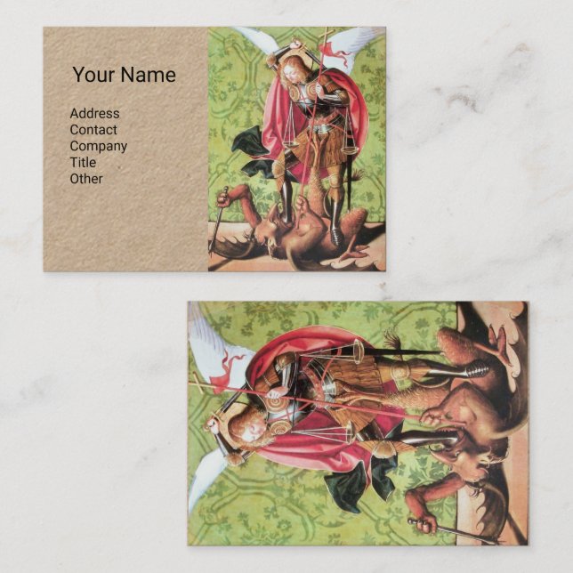 ST. MICHAEL ,DRAGON AND JUSTICE,Red Green Brown Business Card (Front/Back)