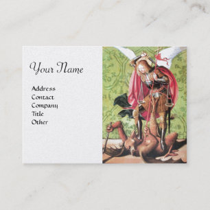 ST. MICHAEL ,DRAGON AND JUSTICE,white green red Business Card