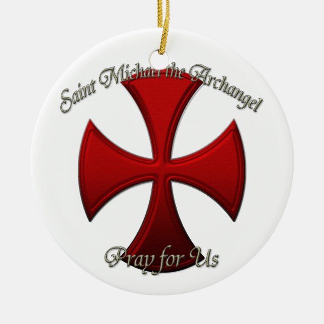 St Michael - Iron Cross Ceramic Tree Decoration (Front)