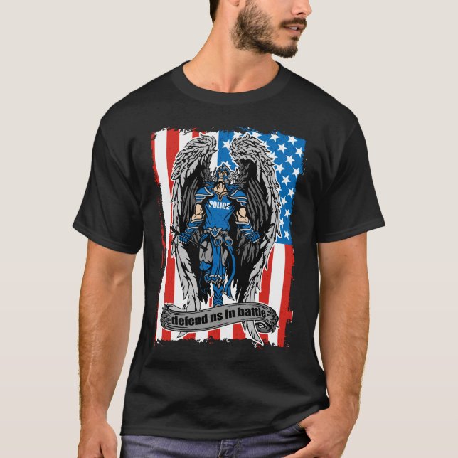 St. Michael Police Officers Defend Us in Battle T-Shirt (Front)
