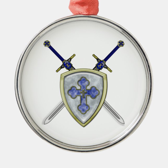 St Michael - Swords and Shield Metal Tree Decoration (Front)