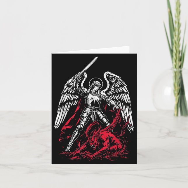 St Michael The Archangel Defeats Satan Catholic  Card (Front)