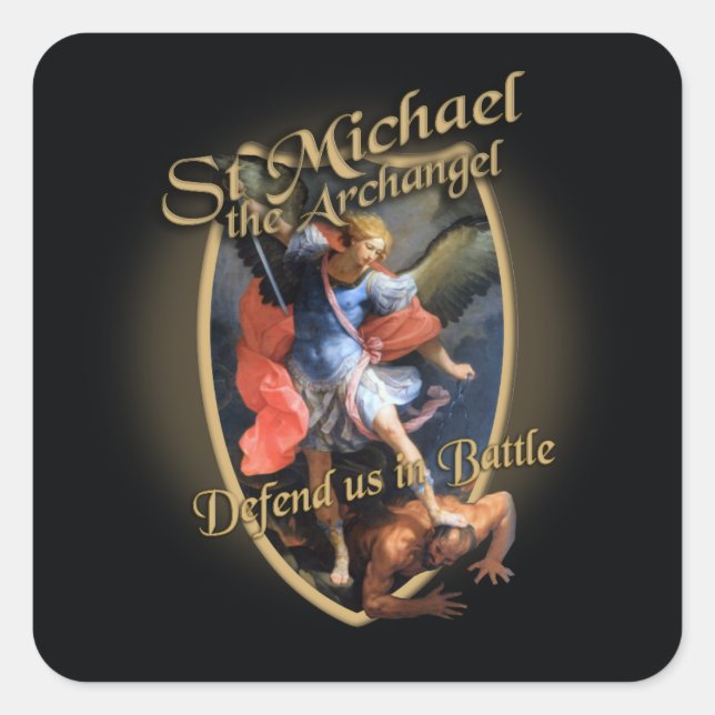 ST MICHAEL THE ARCHANGEL DEFEND US IN BATTLE SQUARE STICKER (Front)