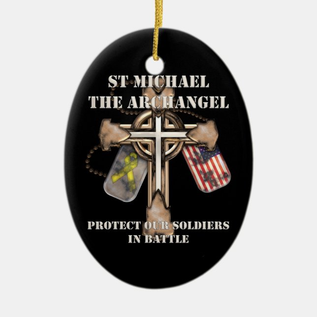 St Michael The Archangel - Protect Our Soldiers Ceramic Tree Decoration (Front)