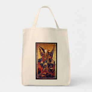 St Michael Vanguishing Devil as Mediaeval Knight Tote Bag