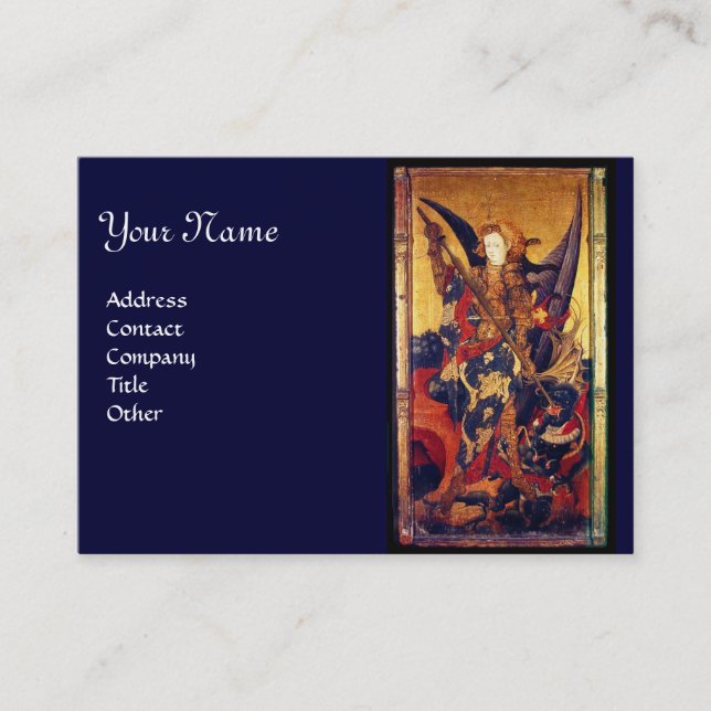 St. Michael Vanquishing Devil as Mediaeval Knight Business Card (Front)