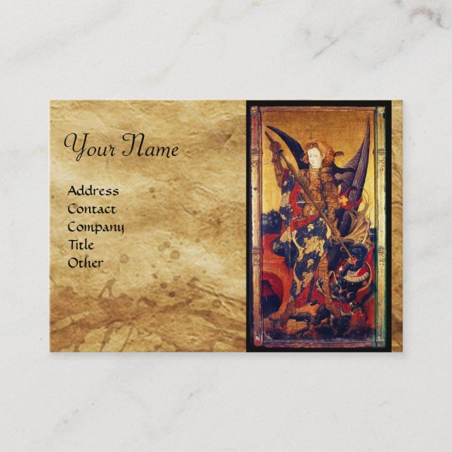 St. Michael Vanquishing Devil as Mediaeval Knight Business Card (Front)