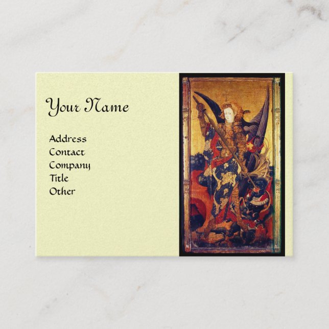 St. Michael Vanquishing Devil as Mediaeval Knight Business Card (Front)