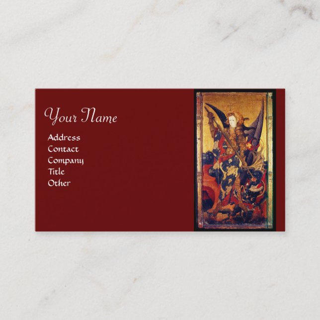 St. Michael Vanquishing Devil as Mediaeval Knight Business Card (Front)