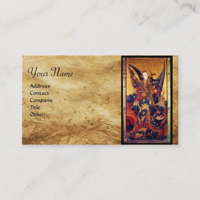 St. Michael Vanquishing Devil as Mediaeval Knight Business Card (Front)
