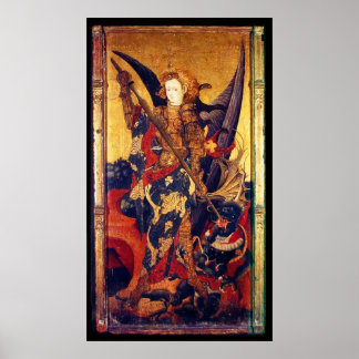St Michael Vanquishing Devil as Mediaeval Knight Poster