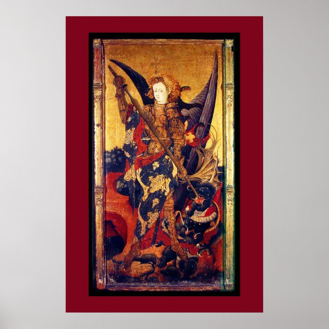 St Michael Vanquishing Devil as Mediaeval Knight Poster (Front)