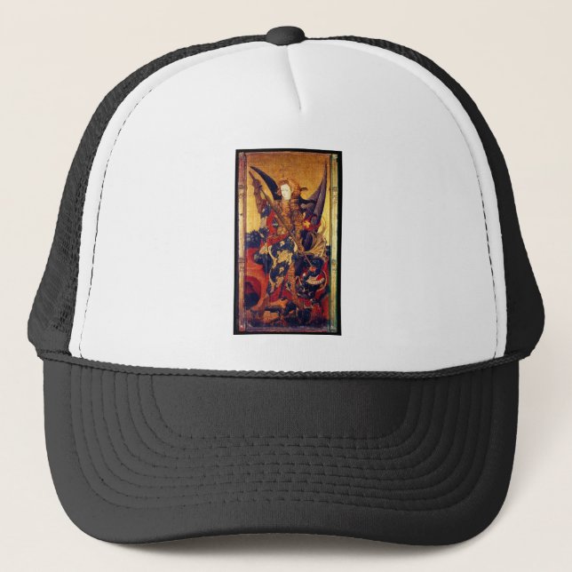 St. Michael Vanquishing Devil as Mediaeval Knight Trucker Hat (Front)