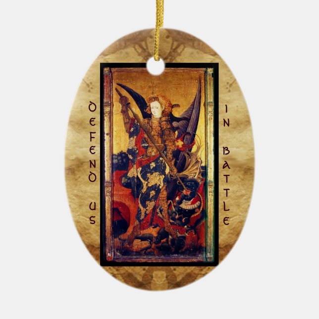 St. Michael Vanquishing Devil Prayer Ceramic Tree Decoration (Front)