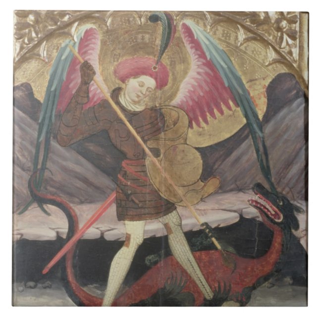 St Michael Vanquishing Evil, c.1480 (tempera on pa Tile (Front)