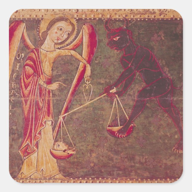 St. Michael Weighing Souls, from an altarpiece Square Sticker (Front)