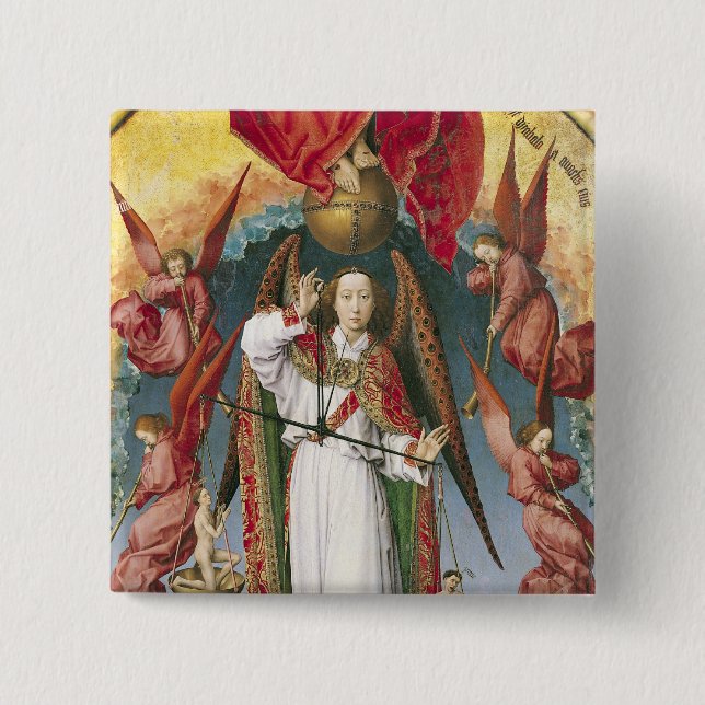 St. Michael Weighing the Souls 15 Cm Square Badge (Front)