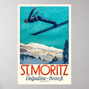 St. Moritz Engadin Switzerland Vintage Ski Poster