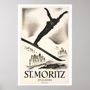 St. Moritz Engadin Valley Switzerland Vintage Ski Poster