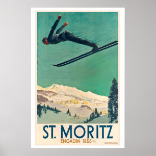 St. Moritz Engadin Zwitzerland Vintage Travel Poster