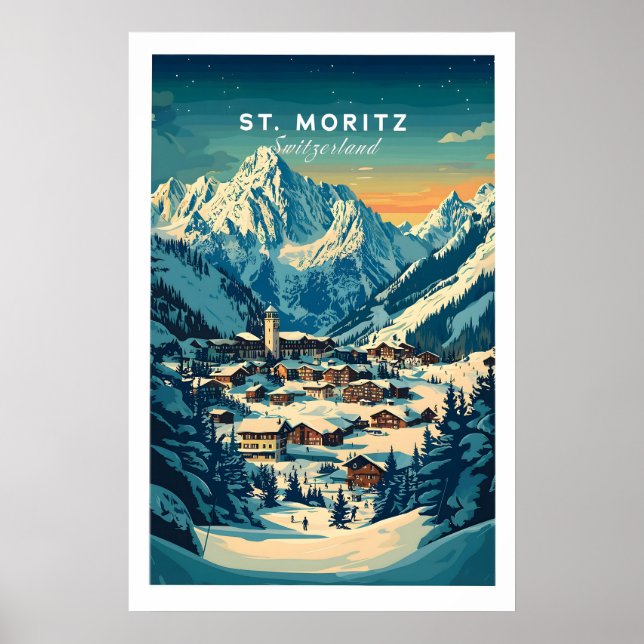 St Moritz Ski Poster - Switzerland 1 (Front)