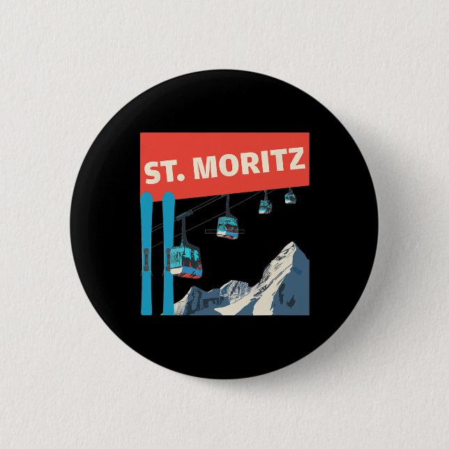 St. Moritz Skiing - Retro St. Moritz Ski  6 Cm Round Badge (Front)