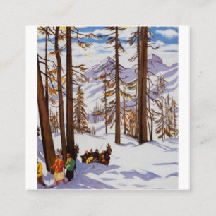 St. Moritz Vintage Skiers Alpine Elegance Art Square Business Card