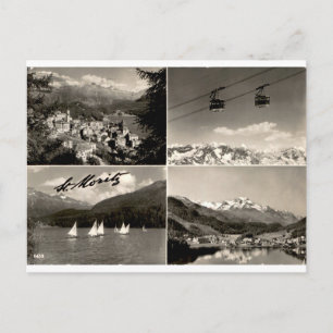 St Moritz Vintage Swiss Alpine Four Views Postcard