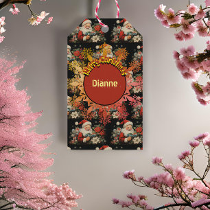 St Nicholas Christmas Poinsettia Flowers Black Gift Tags