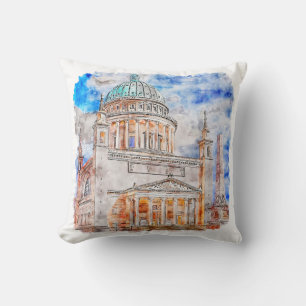 St. Nicholas' Church, Potsdam Watercolor Hand Draw Cushion